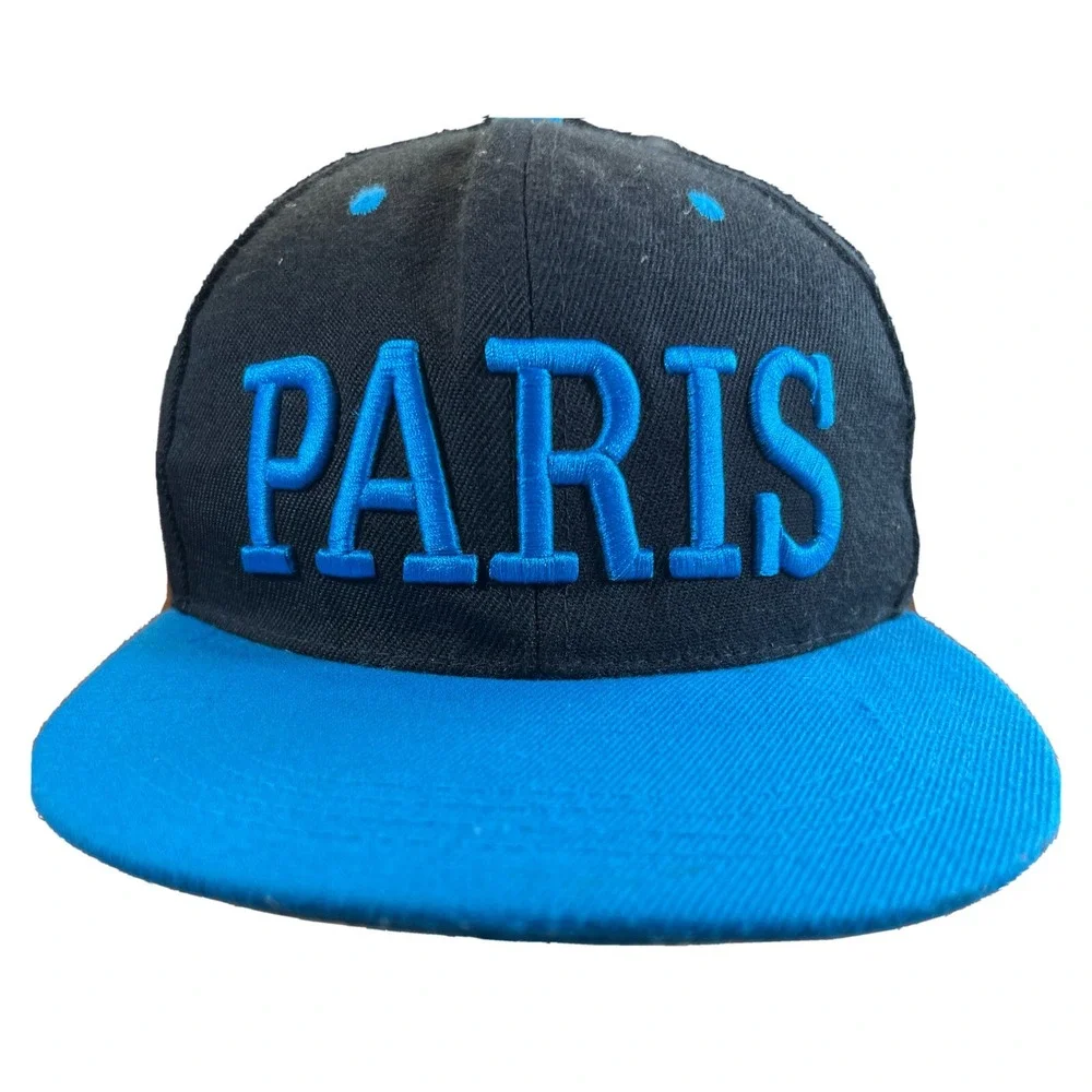 Tour Brand Cap Hat Paris Black and Blue Mens Snap Back‎ Adjustable OSFA